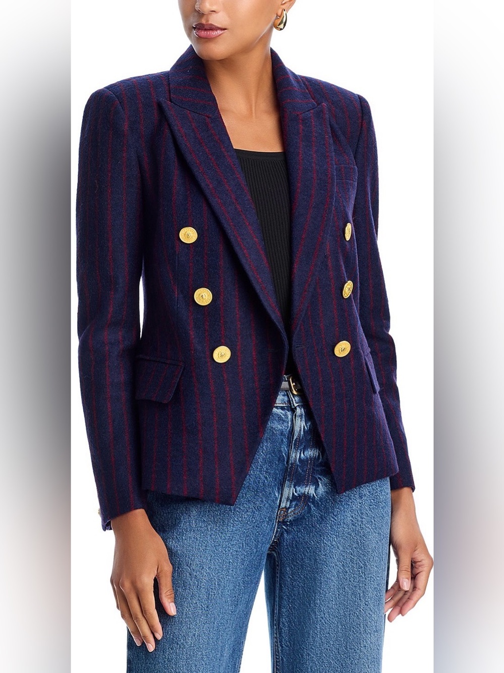 L'AGENCE Kenzie Double Breasted Blazer in Midnight/Red Pinstripe
